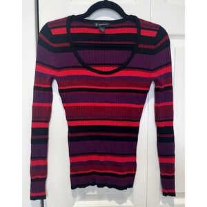 Vtg Y2K INC Womens Ribbed Scoop Neck Top Size P/S Stripes Preppy Fitted Academia